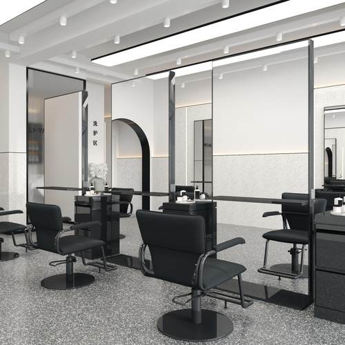 美发店落地全身镜台理发店带灯单双面镜子发廊专用款不锈钢烫染镜
