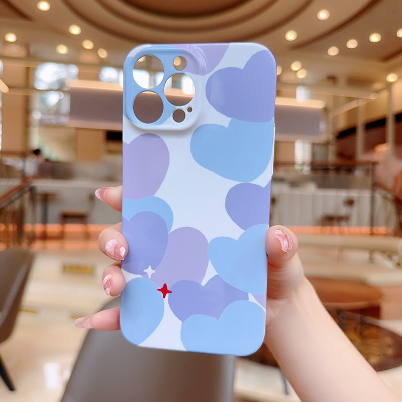 满屏蓝紫色爱心手机壳适用iphone14promax全包高级感苹果13手机壳