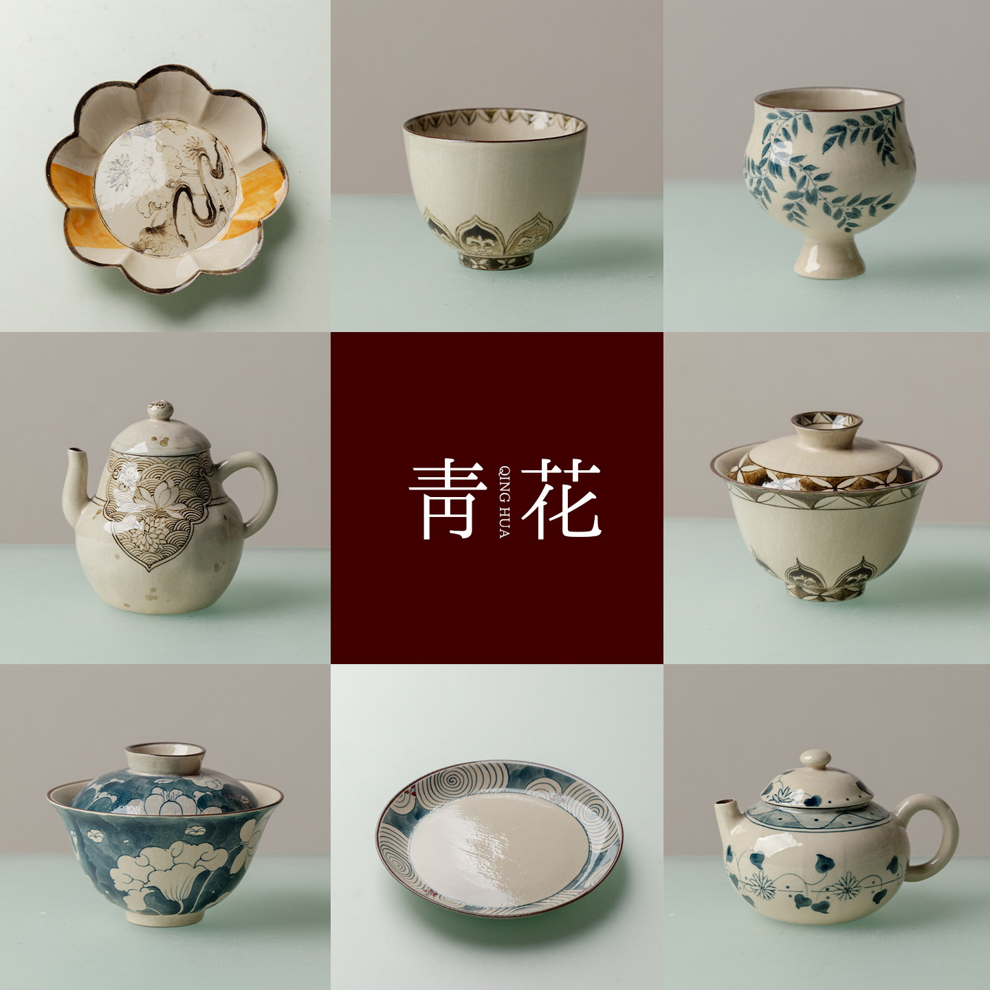 束刻清仓景德镇釉下彩手绘青花茶具陶艺粉引茶壶盖碗茶杯壶承精品