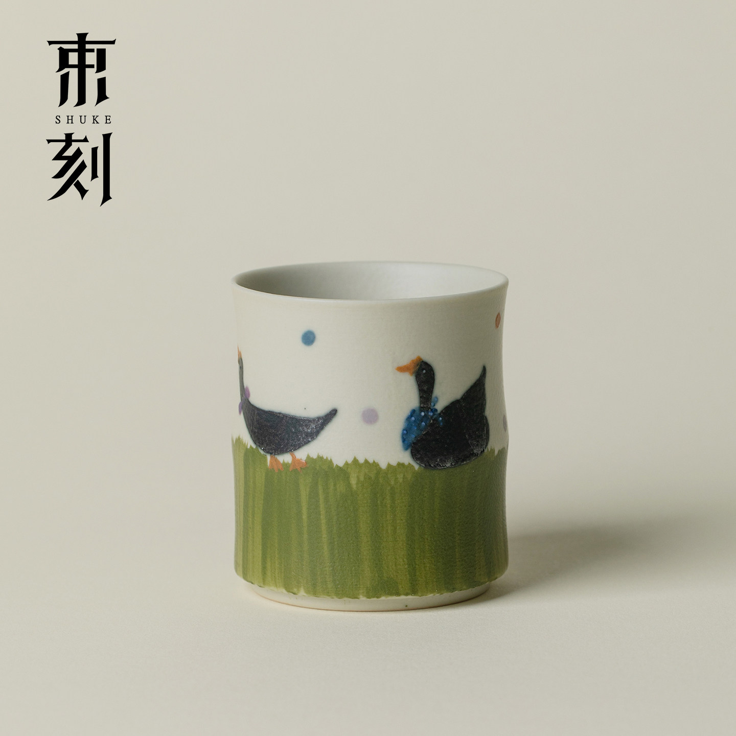 束刻 中式青芜塘边鹅语竹节杯创意陶瓷主人杯个人专用杯茶杯单杯图片