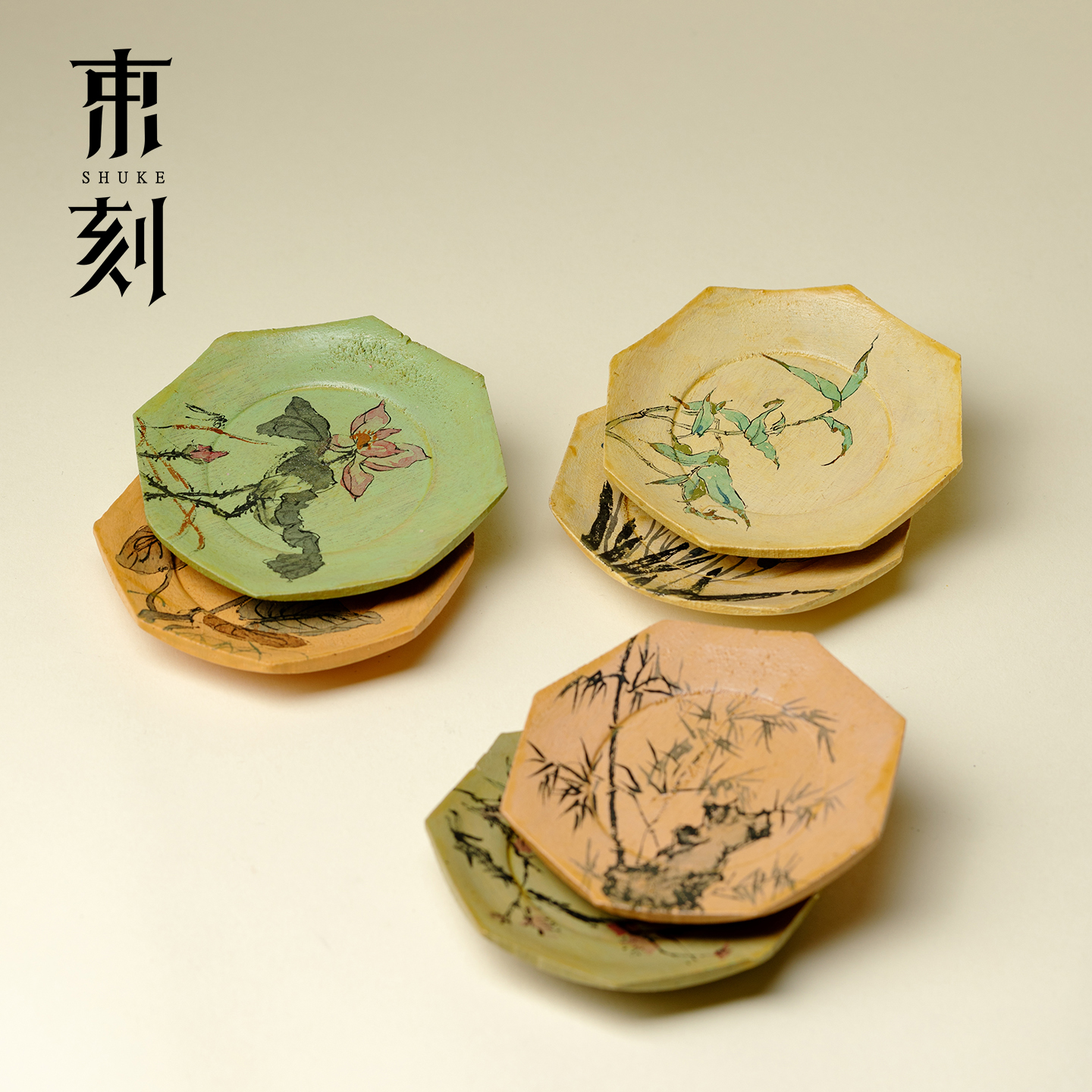 山几由 大漆莳绘杯垫景德镇陶瓷茶杯托创意手绘防烫隔热茶道配件