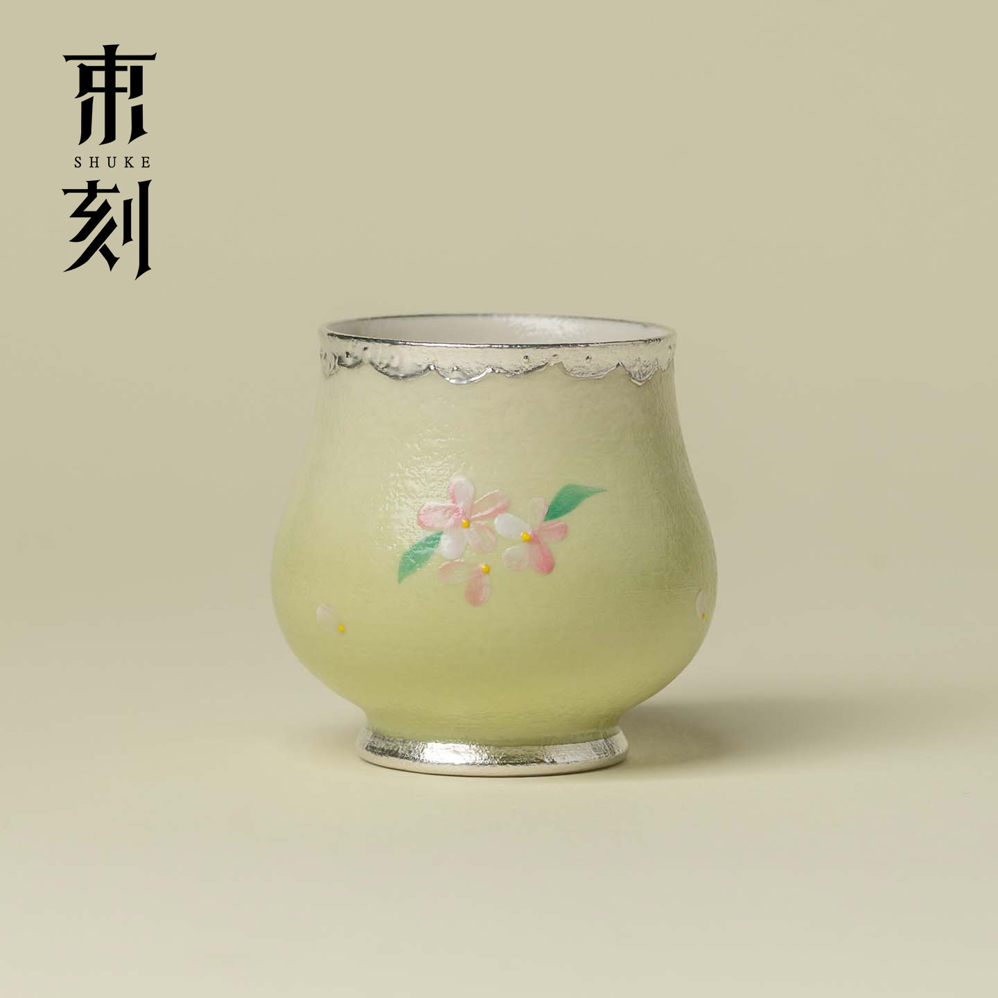 束刻手工鎏银主人杯手绘花间春桃陶瓷功夫茶杯轻奢个人专用品茗杯