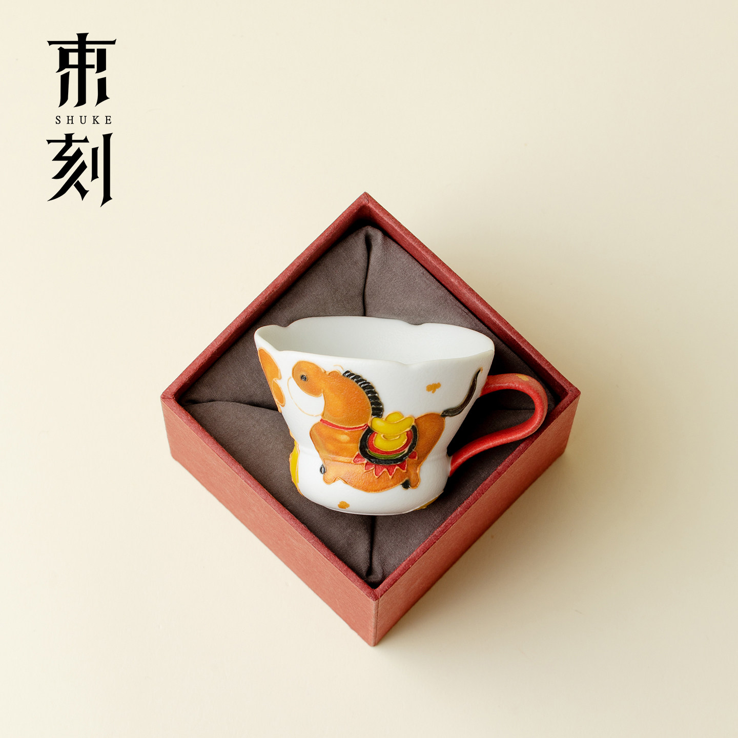 束刻马上有钱花口把杯陶瓷功夫茶杯创意喝茶杯子品茗茶盏新年礼物图片