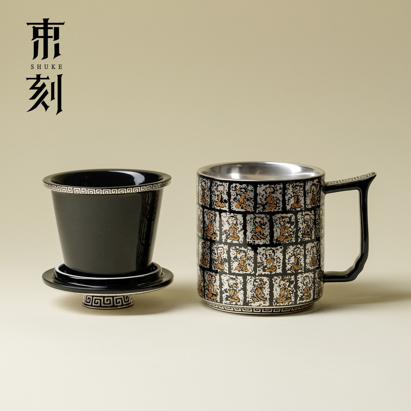 束刻 敦煌万佛文创马克杯三件套高档鎏银冬季专用闷泡水杯办公杯图片