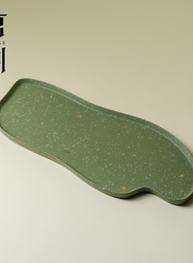 束刻中国传统色绿色陶瓷茶盘禅意高档干泡盘功夫茶具壶承盘小茶台