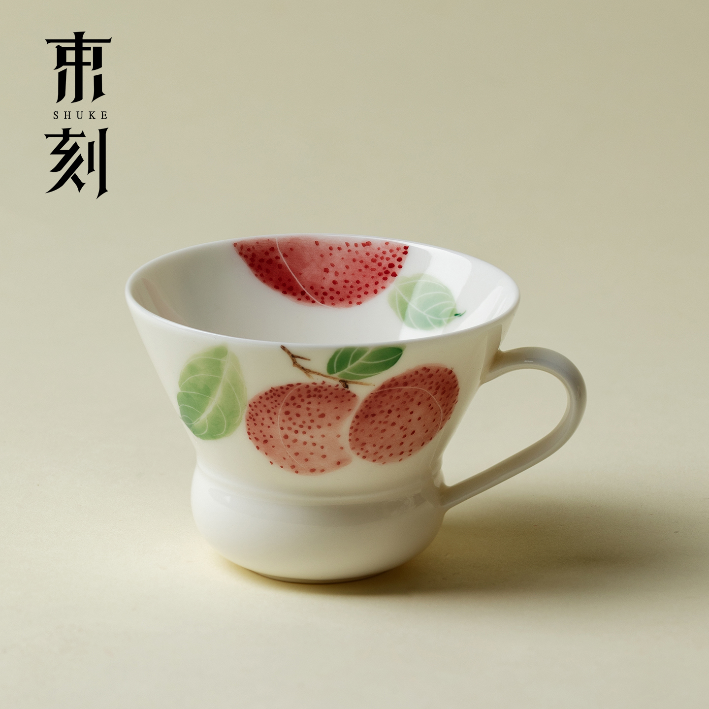 束刻粉彩手绘红荔枝陶瓷主人杯功夫茶杯轻奢优雅拉花咖啡杯牛奶杯