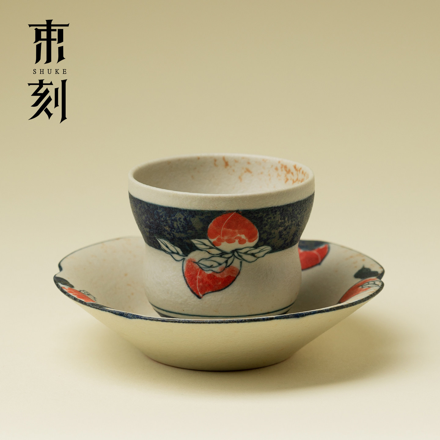 焦糖釉手绘红桃葫芦茶杯杯套图片