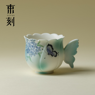 束刻 蝶隐紫阳纯手绘蝴蝶杯精致高颜值主人杯女士个人专用杯单杯