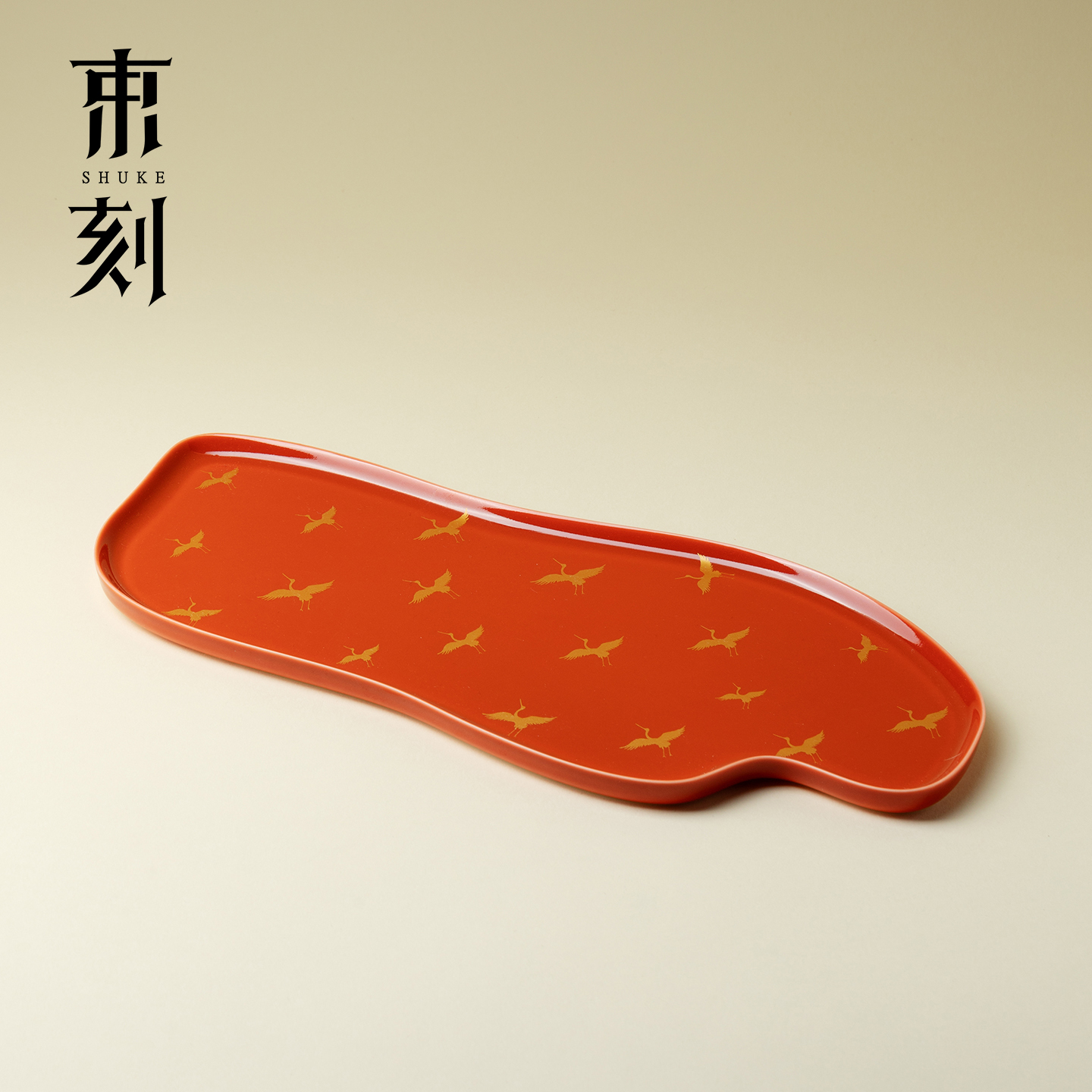 束刻中国红飞鹤九霄陶瓷茶盘高档干泡式小茶台茶具配件茶托壶托盘