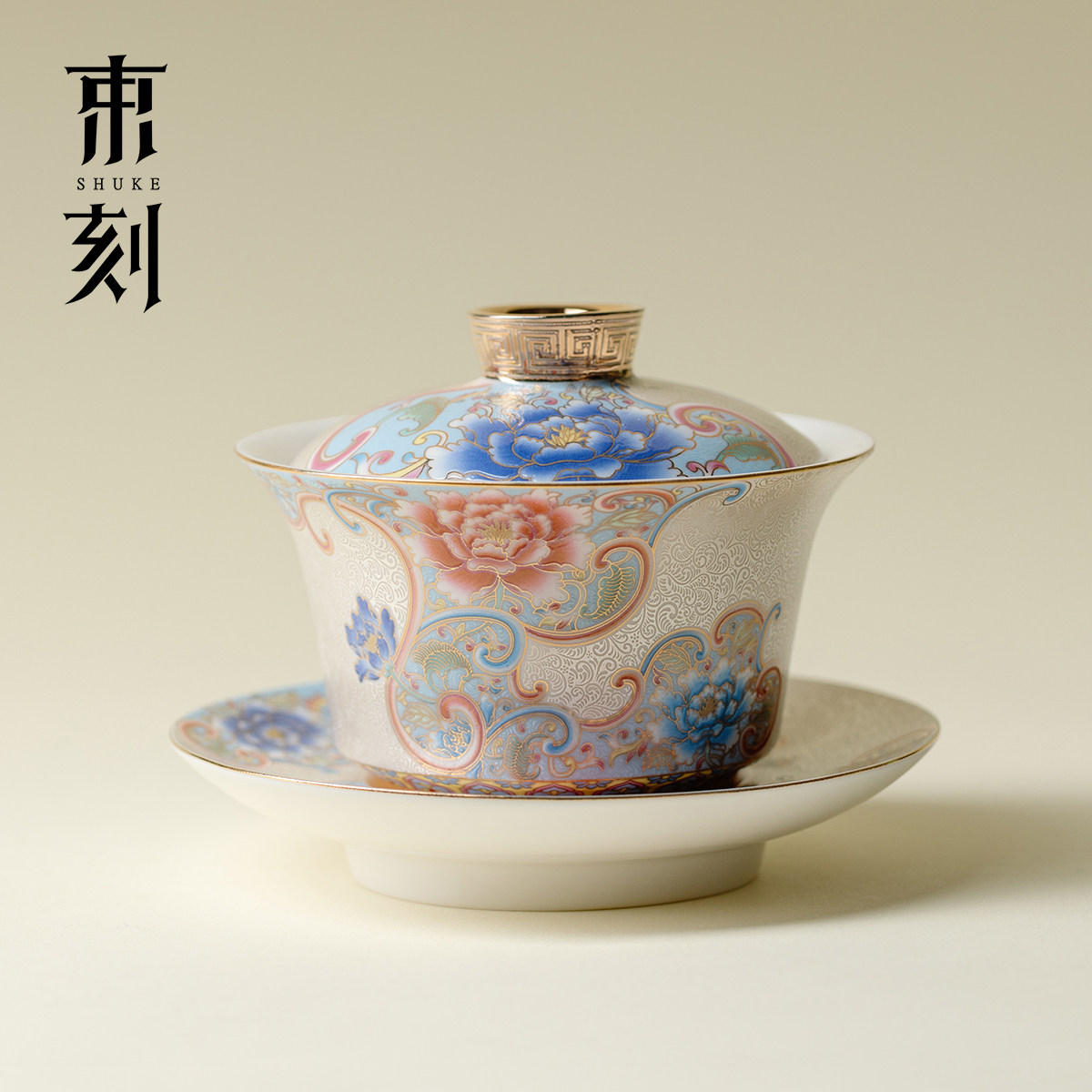 束刻 手工掐丝银三才盖碗三件套高端珐琅彩陶瓷茶具泡茶碗礼盒装