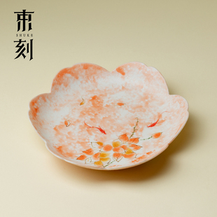 束刻 手绘雾粉玉兰花瓣壶承高颜值干泡小茶台功夫茶具茶托壶托盘