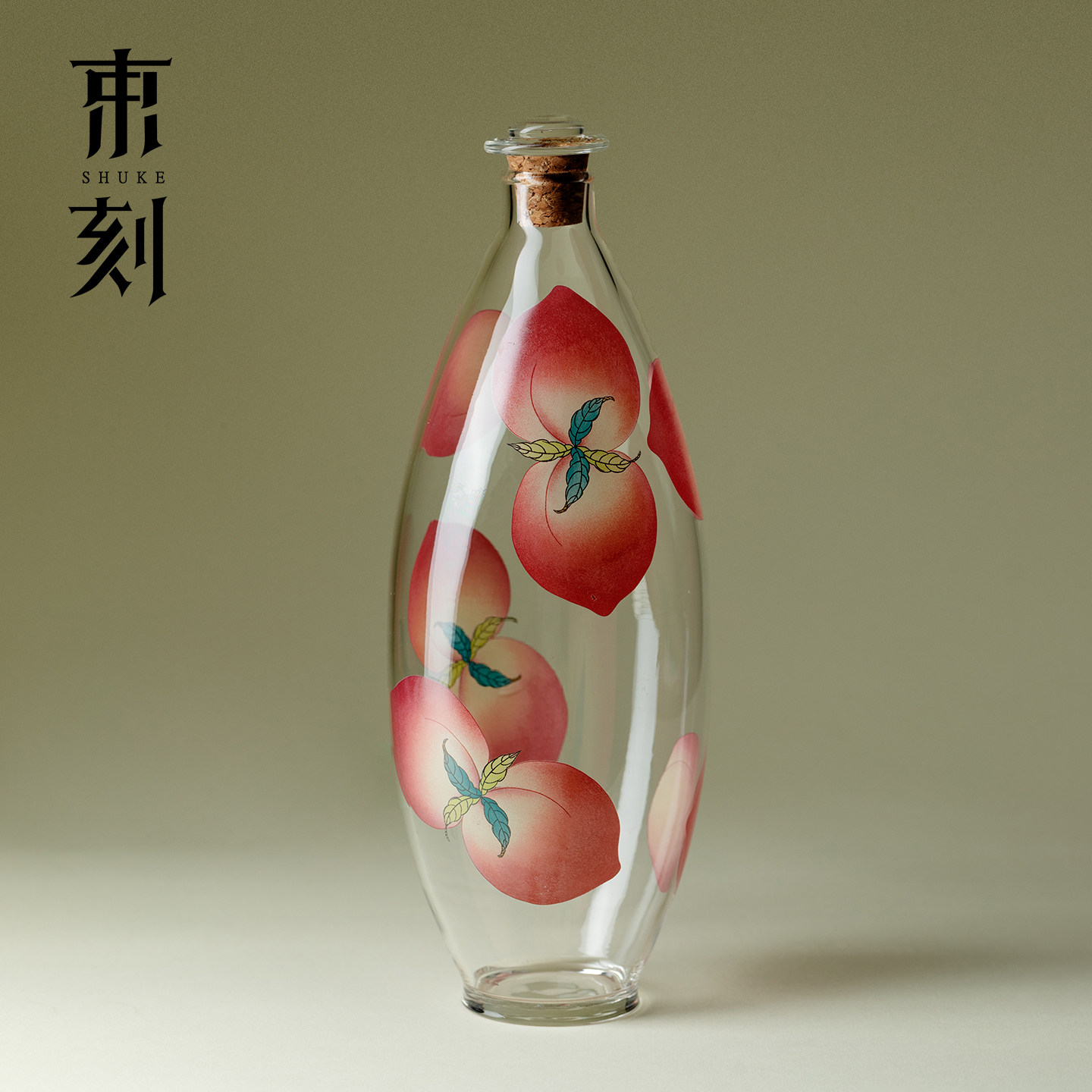 束刻 粉彩春桃玻璃冷泡瓶冷萃瓶北欧风密封酒瓶果汁冷饮清酒瓶子