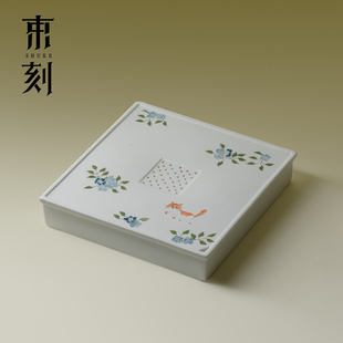 束刻手绘小猫咪陶瓷茶盘有田烧干泡壶承盘禅意家用养壶小茶台茶托