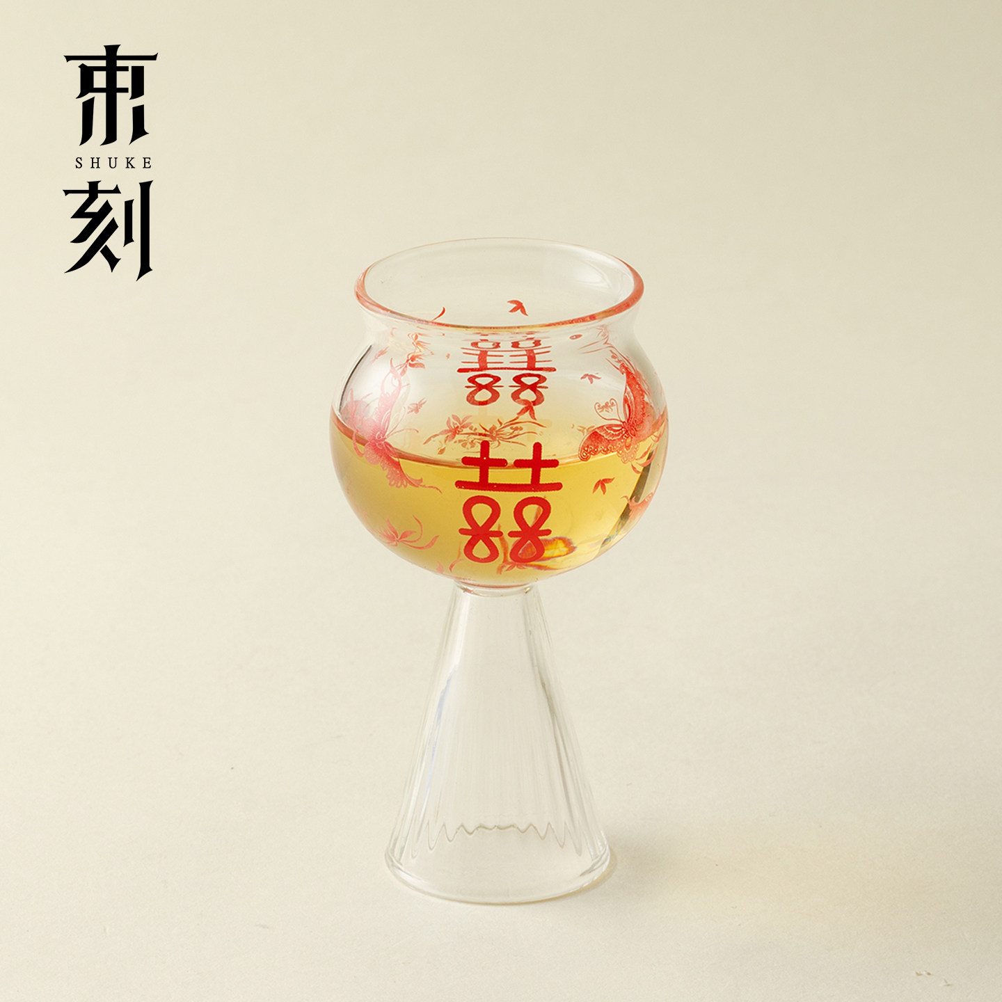 束刻双喜高温烤花高足茶杯耐热玻璃家用创意主人杯泡茶杯香槟酒杯,餐饮具,茶杯,淘宝优惠券,粉丝福利购,淘宝优惠卷