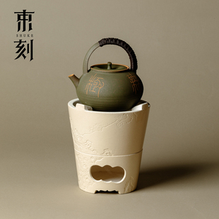 束刻全手工粉引耐火泥泥火炉复古日式围炉煮茶碳炉茶事藤编煮茶壶