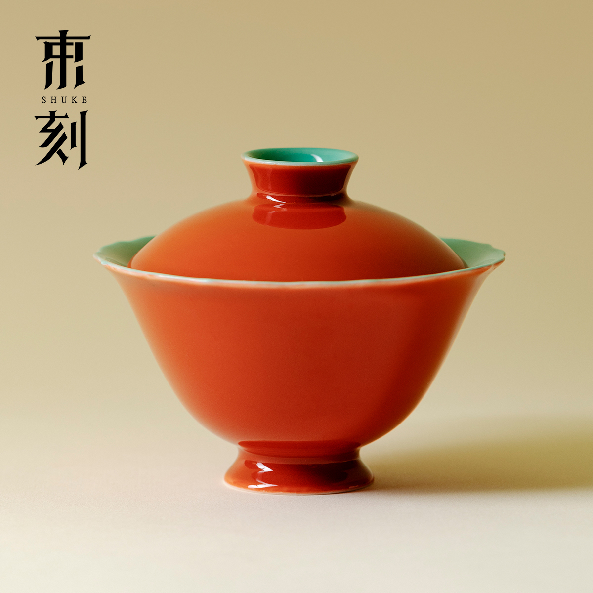 束刻故宫红二才盖碗薄胎不烫手高档单个茶具泡茶碗轻奢结婚敬茶碗