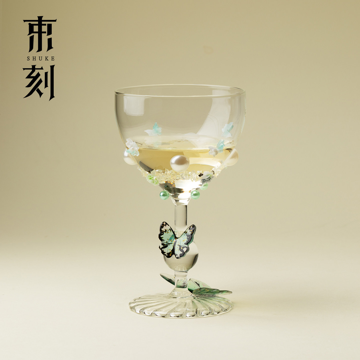 束刻新中式蝶恋花高脚杯酒杯原创设计鸡尾酒调酒杯diy玻璃香槟杯