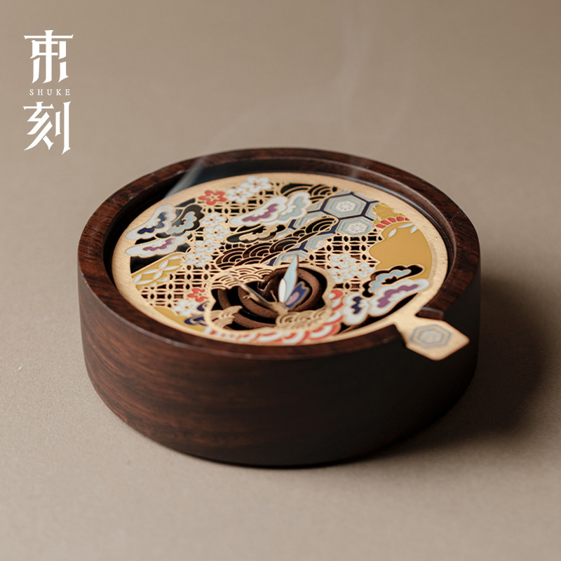 束刻创意珐琅彩黑檀木盘香炉禅意茶道沉香檀香香薰炉茶具香座摆件,餐饮具,茶道/香炉,淘宝优惠券,粉丝福利购,淘宝优惠卷