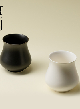 束刻极简黑白陶瓷可乐杯优雅拉花小众咖啡杯办公家用饮料杯牛奶杯