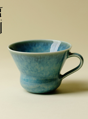 束刻 窑变釉孔雀绿主人杯高颜值精致带把茶杯高端功夫茶具品茗杯