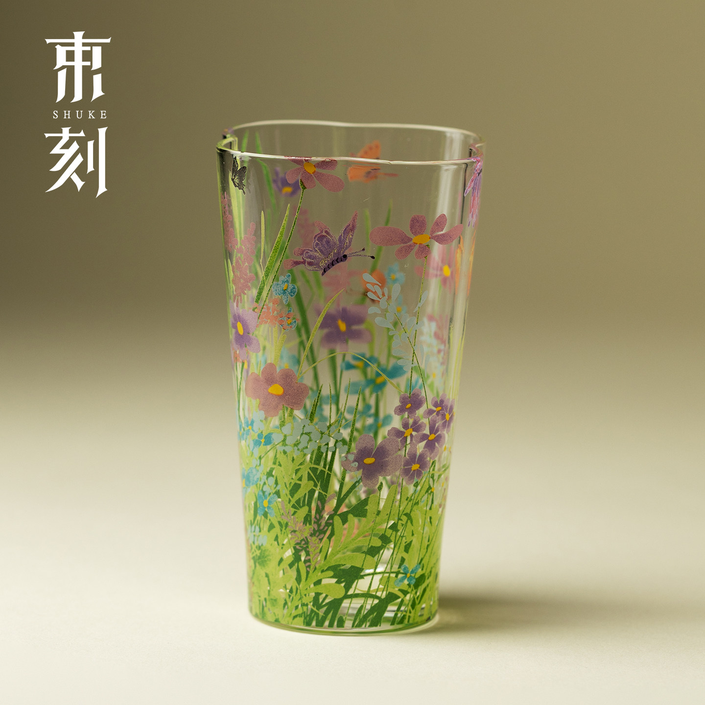 束刻漫花耐热玻璃主人杯高硼硅高颜值冷水杯茶水杯轻奢个人杯水杯