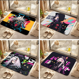 黑猫涂鸦地垫硅藻泥入户门地毯浴室吸水防滑垫卫生间家用厕所脚垫