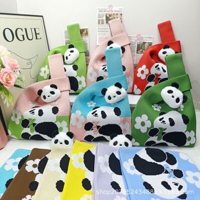 可爱熊猫针织包日伴手礼袋礼品袋