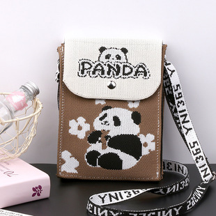 新款熊猫针织手机包上班外出杂物斜挎零钱钥匙袋手机袋单肩小包包