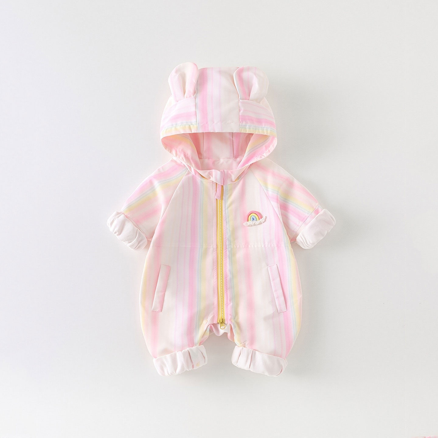 一岁宝宝秋季衣服洋气连帽外出哈衣婴儿春秋连体衣双层外穿抱衣
