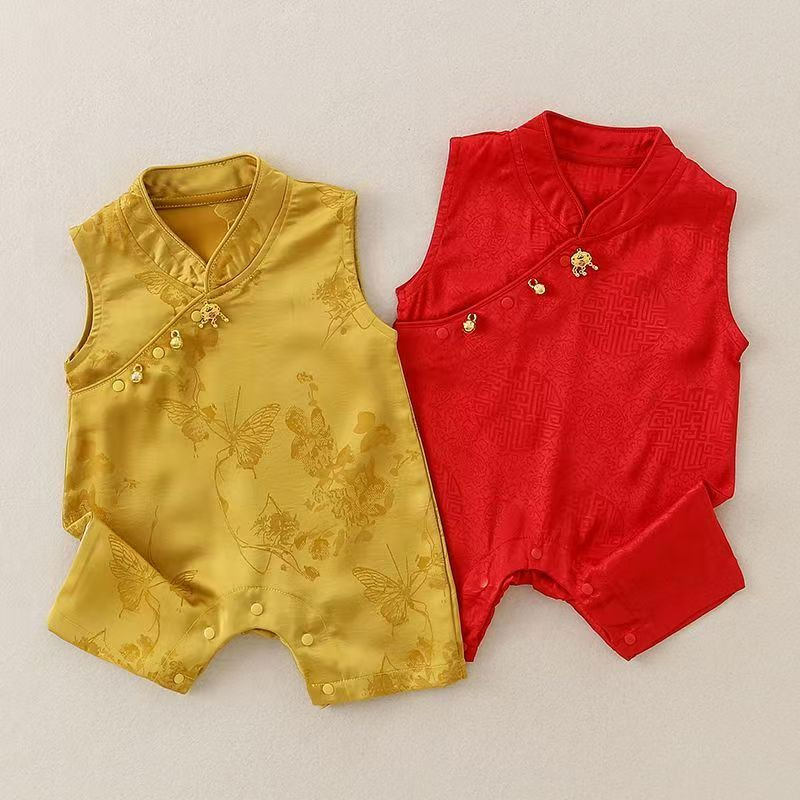 满月宝宝衣服女婴儿公主百天无袖抓周礼服婴幼儿连体衣夏薄款透气