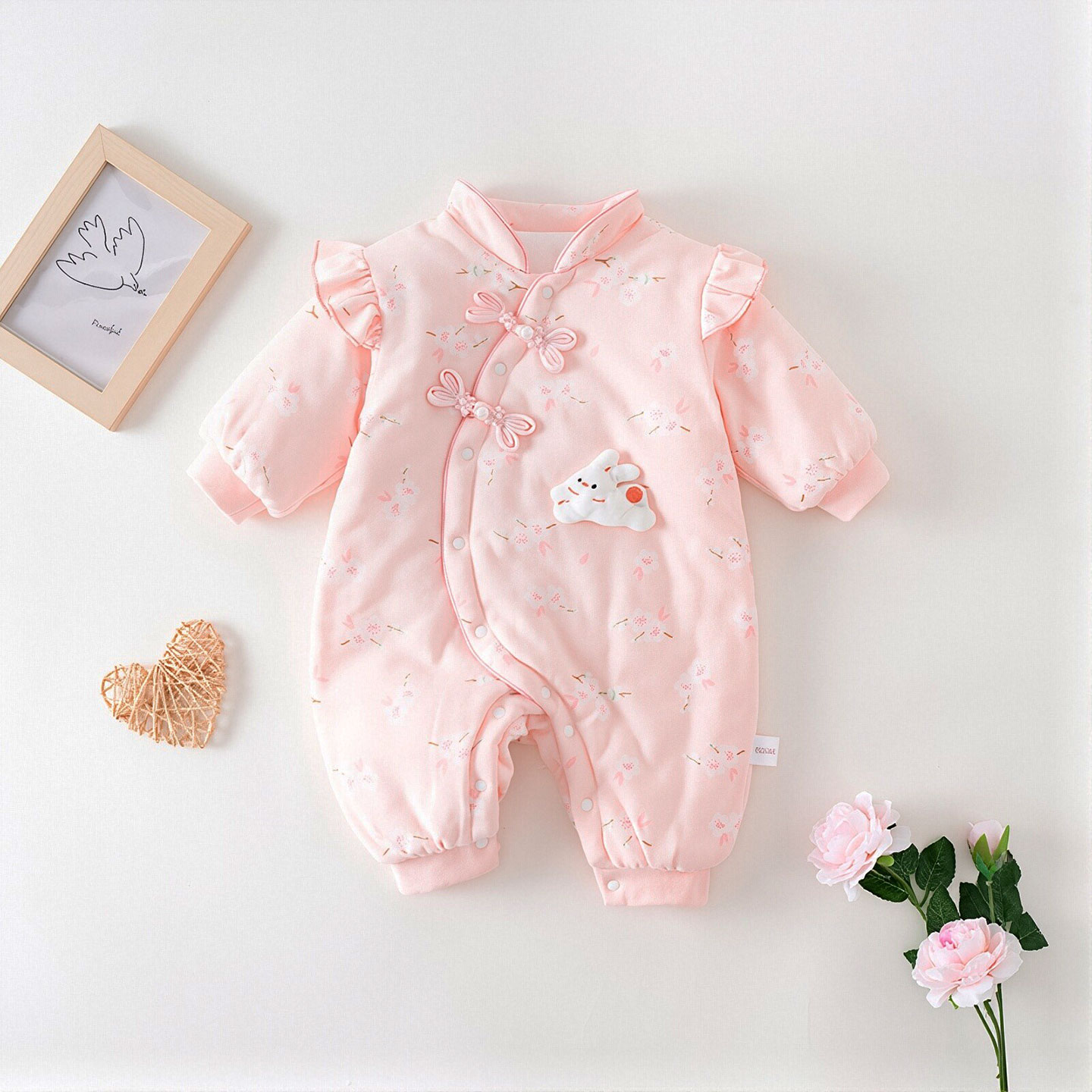 新生婴儿夹棉连体衣纯棉a类