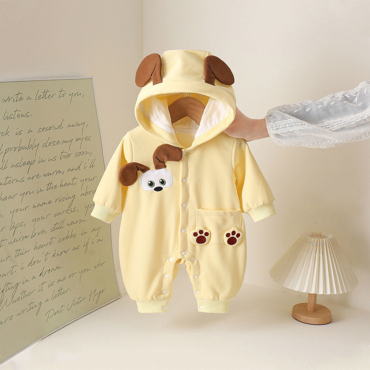 男宝宝春季外出服哈衣双层连帽可爱超萌婴儿连体衣春秋款外套爬服