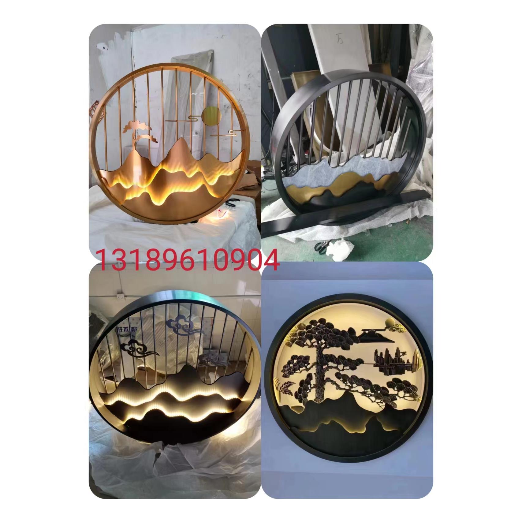 不锈钢屏风隔断圆形嵌入式装饰客厅假山圆弧背景墙大庭院户外装饰