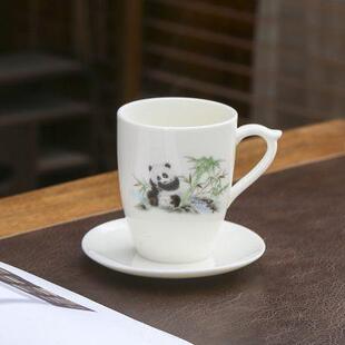 大号家用办公羊脂玉陶瓷带把防烫茶杯300ml白瓷泡茶杯水杯带杯碟