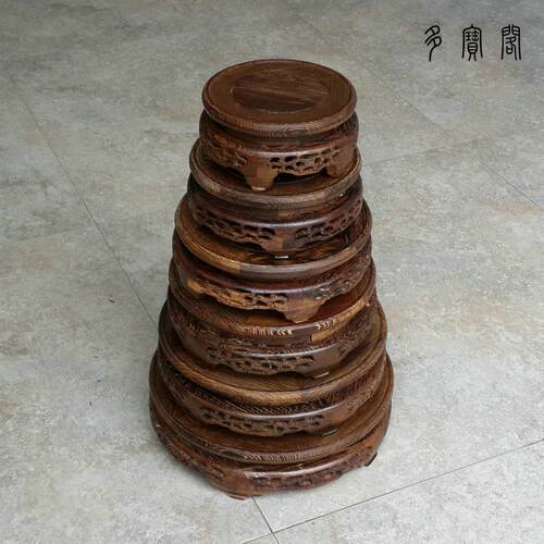 正品鸡翅木底座 花瓶玉石佛像圆形实木底座 高档红木底托镂空雕刻