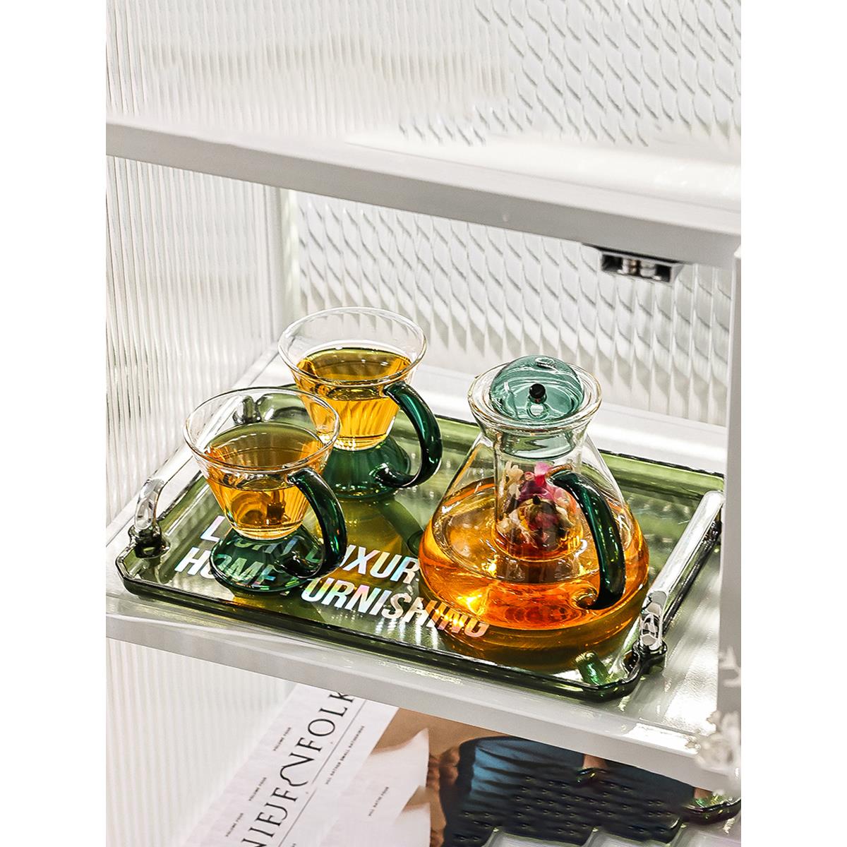 高级感复古玻璃茶杯加热欧美法式下午茶喝花茶带托盘茶具茶壶套装