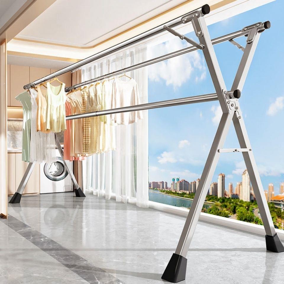 晾衣架阳台家用落地折叠凉衣杆室内外不锈钢伸缩晒被子神器免打孔
