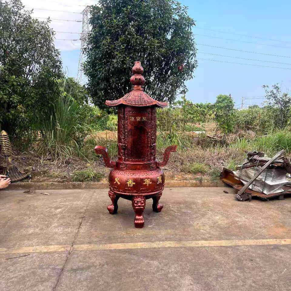 定制化宝炉全铸铁户外元宝炉烧纸炉 寺庙圆形经炉 宗祠香炉6龙柱
