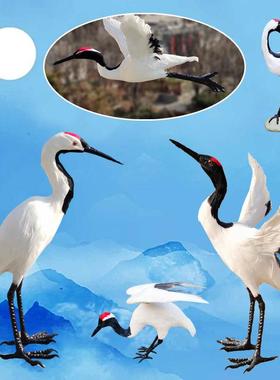 仿真仙鹤模型小白鹤盆景造景装饰展翅飞鹤羽毛丹顶鹤摆件工艺礼品