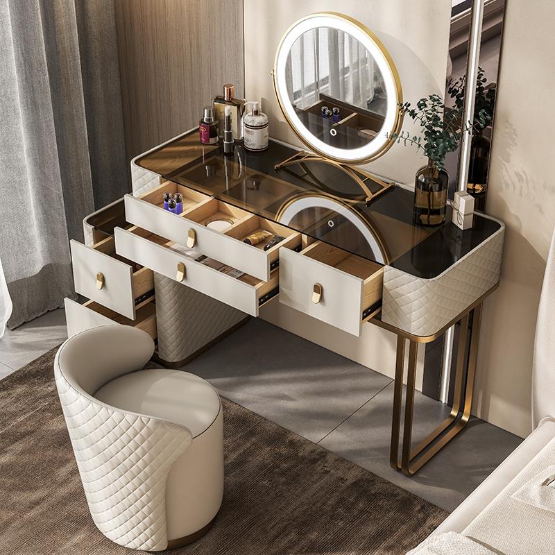 意式轻奢玻璃梳妆台现代简约小户型化妆台卧室全实木网红化妆桌子