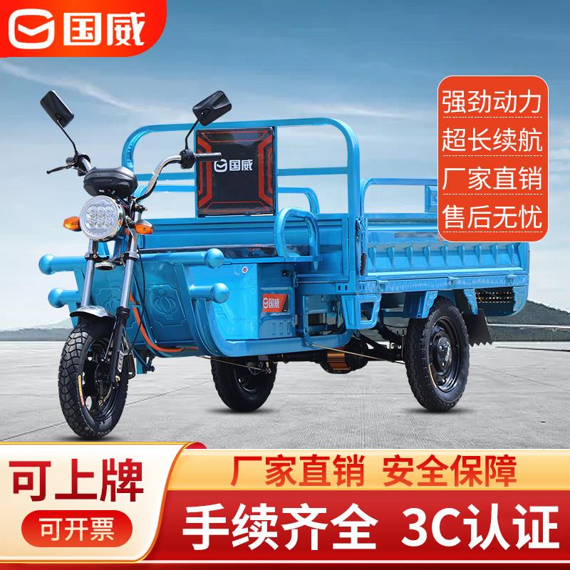 国威电动三轮车家用摆摊农用爬坡拉货载重王带棚快递车厂家直销