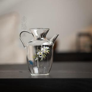 圭隐堂手工贴花仿宋茶壶耐热玻璃加厚家用泡绿茶壶手执单壶花茶壶