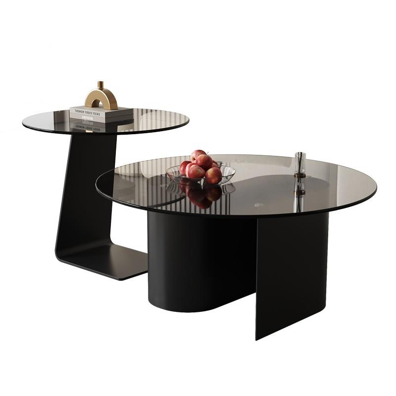 钢化玻璃茶几意式轻奢现代简约小户型客厅家用极简组合高级感圆桌