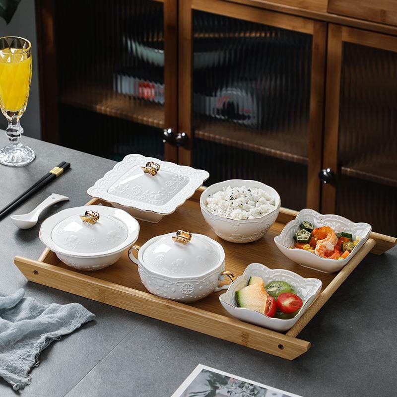 欧式月子餐具套装陶瓷一人食医院产孕妇专用带盖的碗碟盘会所中心