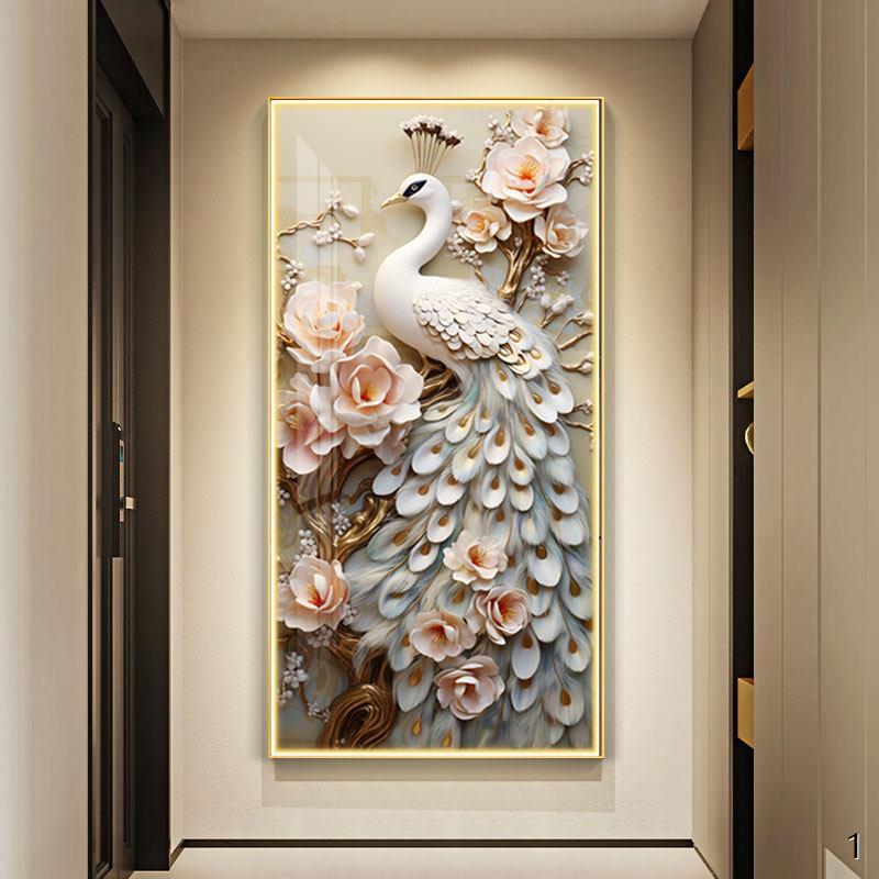 led带灯孔雀轻奢入户玄关装饰画走廊过道挂画壁画简约现代高级感