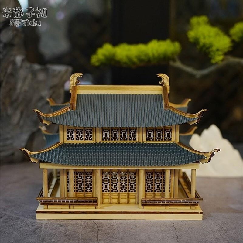 古建筑模型实木成品微景观配件中式摆件家居饰品茶台书房软装饰品