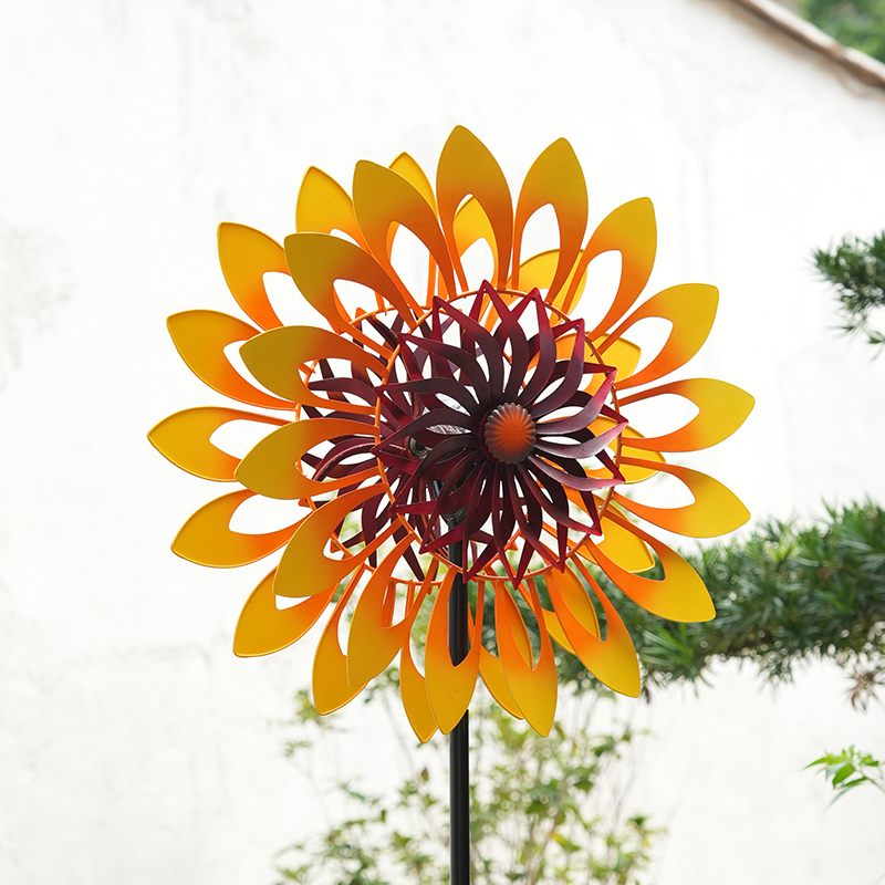 向日葵大风车铁艺户外庭院花园别墅民宿装饰造景摆件太阳能风车灯