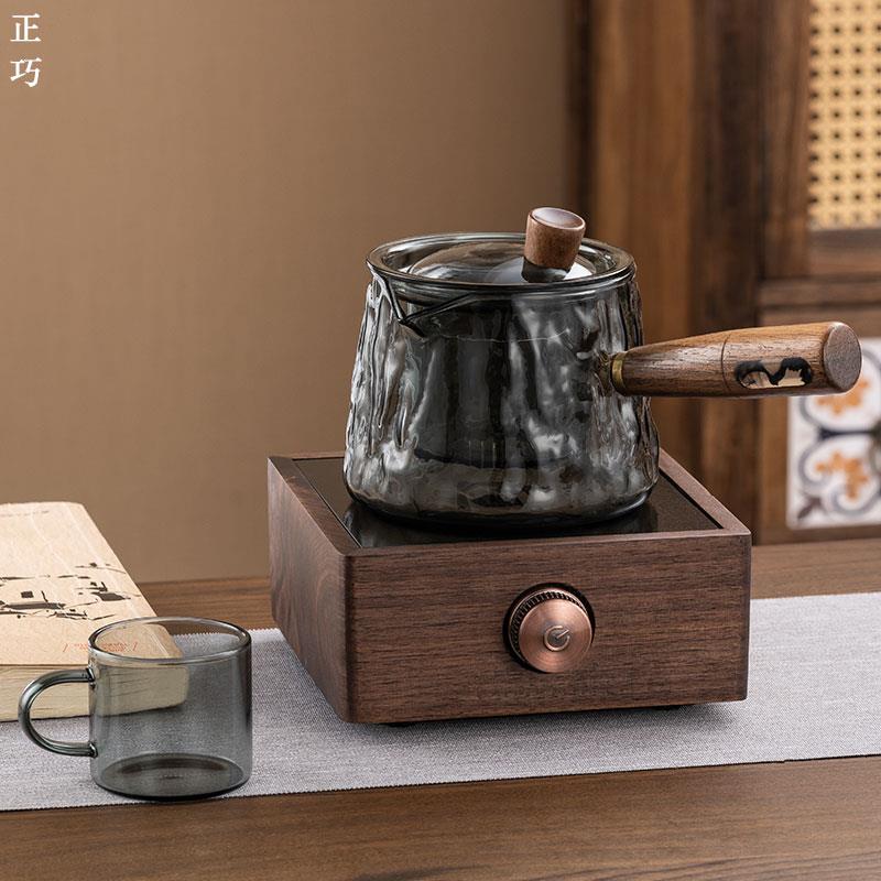 侧把煮茶壶耐高温玻璃煮茶器电陶炉套装家用木把泡茶壶过滤烧水壶