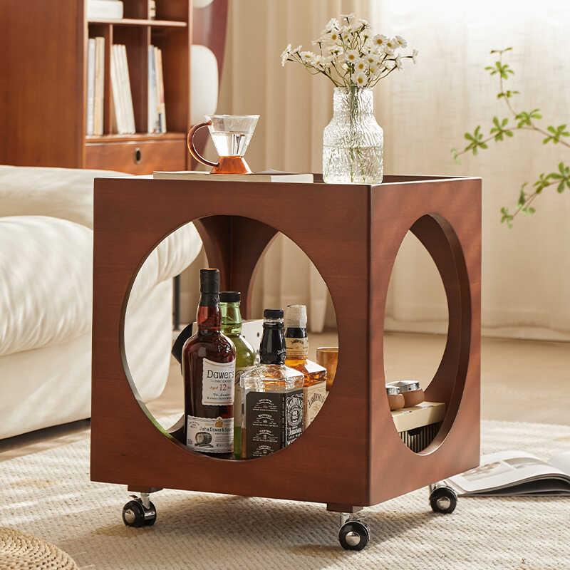 复古实木边几客厅小户型简约家用沙发角几中古可移动玻璃茶几矮桌