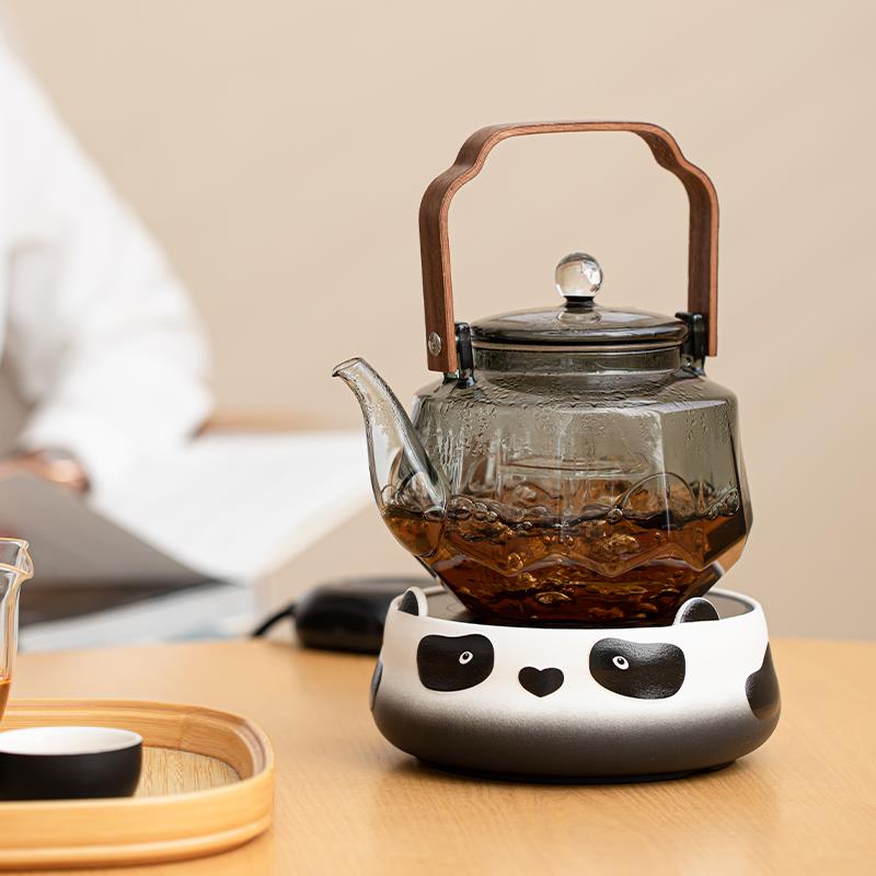 熊猫电陶炉煮茶器煮茶壶围炉煮茶套装耐热高硼硅烧水壶养生玻璃壶